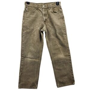 Carhartt Mens Work Pants 35x30 Faded Olive Brown Cotton Denim Straight Leg Jeans